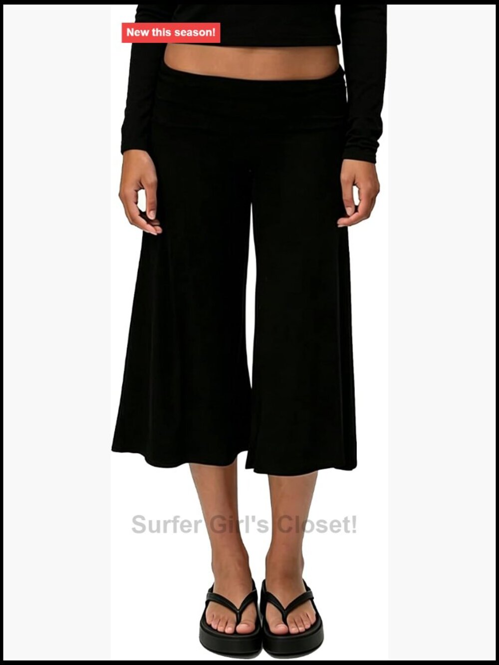 Fold Over Gaucho Pants for Women Low Rise Wide Leg Capri Yoga Lounge Pants
